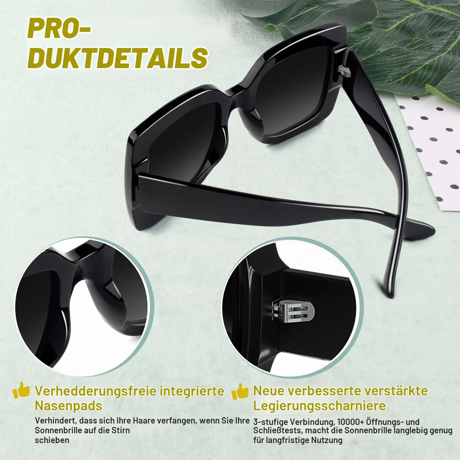 GQUEEN Übergroße Sonnenbrille Schwarz Grau eckig UV400