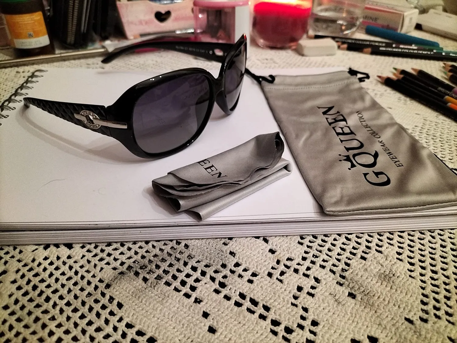 GQUEEN Damen Sonnenbrille Schwarz-Grau polarisiert