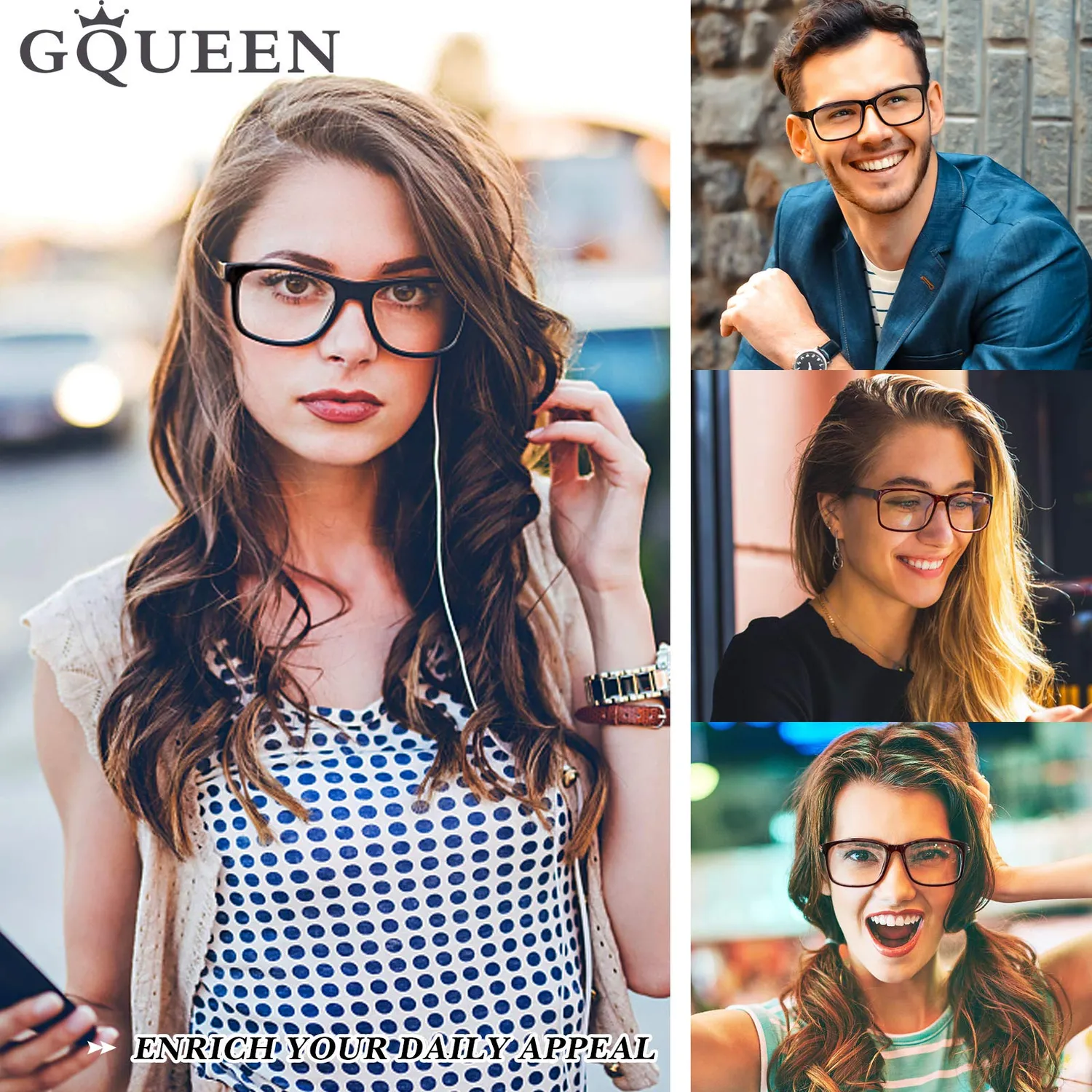 GQUEEN PO2 Brille ohne Stärke Braun UV400