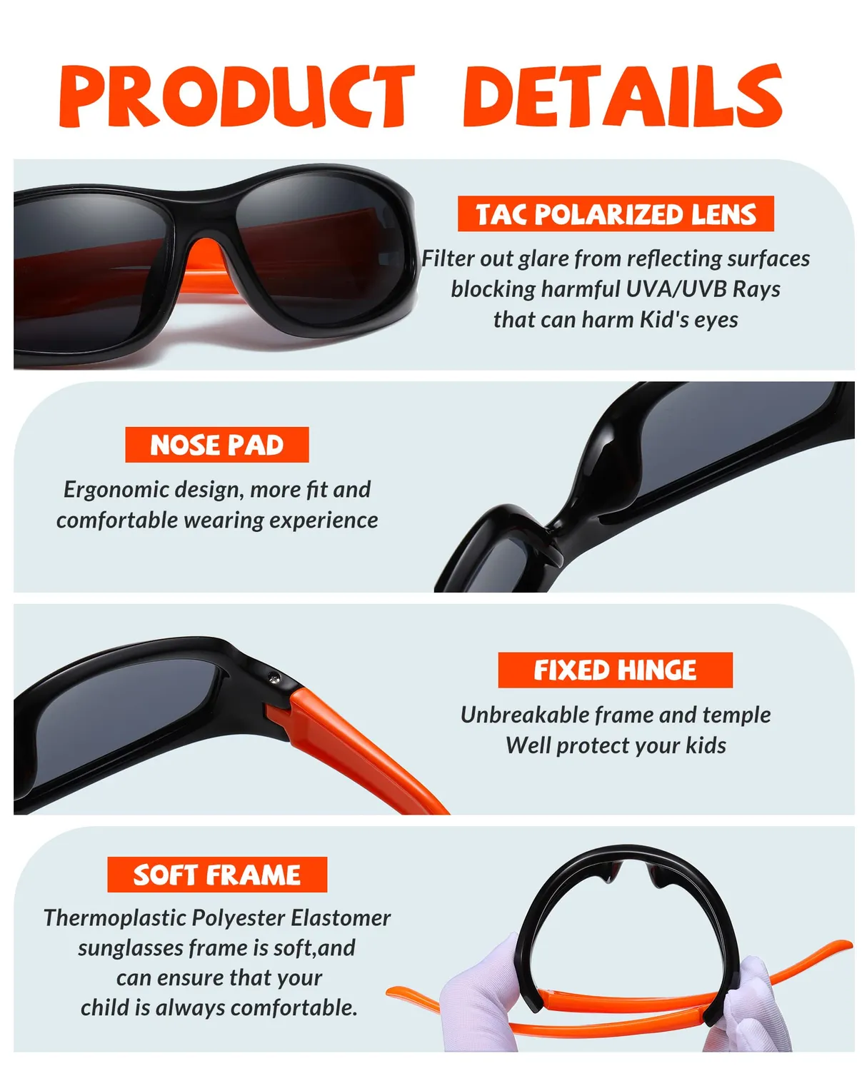 DUCO Kinder Sonnenbrille polarisiert Schwarz Orange