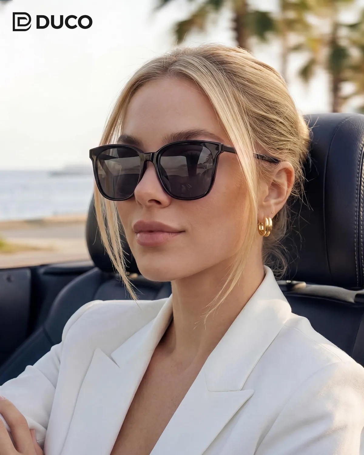 DUCO Vintage Damen Sonnenbrille Schwarz Grau polarisiert