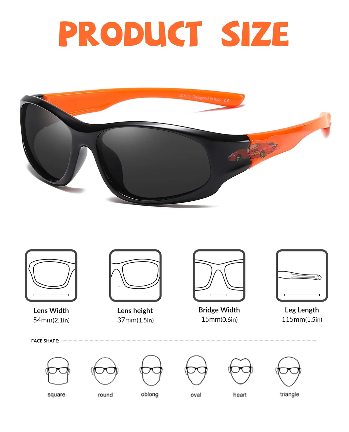 DUCO Kinder Sonnenbrille polarisiert Schwarz Orange
