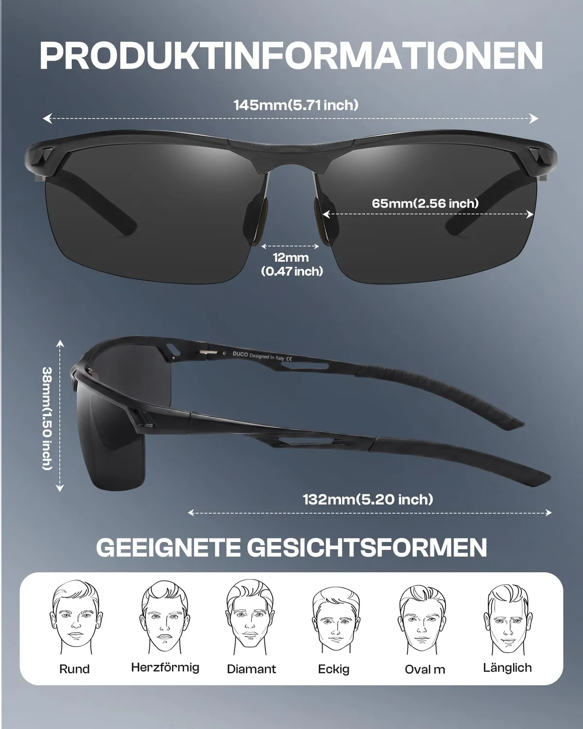 DUCO 8550 Sonnenbrille Herren Schwarz Grau polarisiert