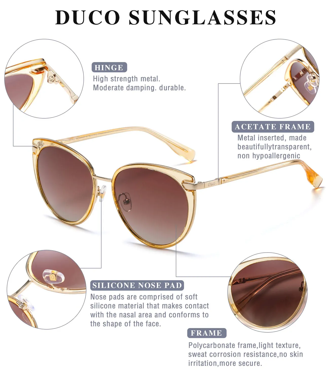 DUCO DC1222 Sonnenbrille Damen polarisiert retro