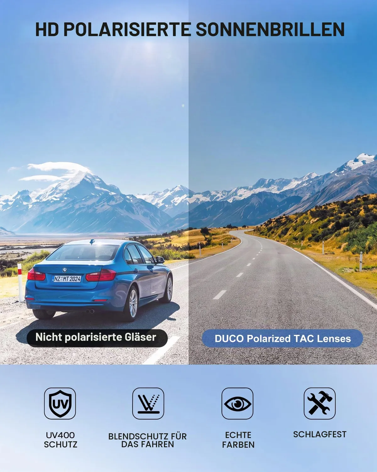 DUCO Fit Over Überbrille polarisiert M Schwarz Grau