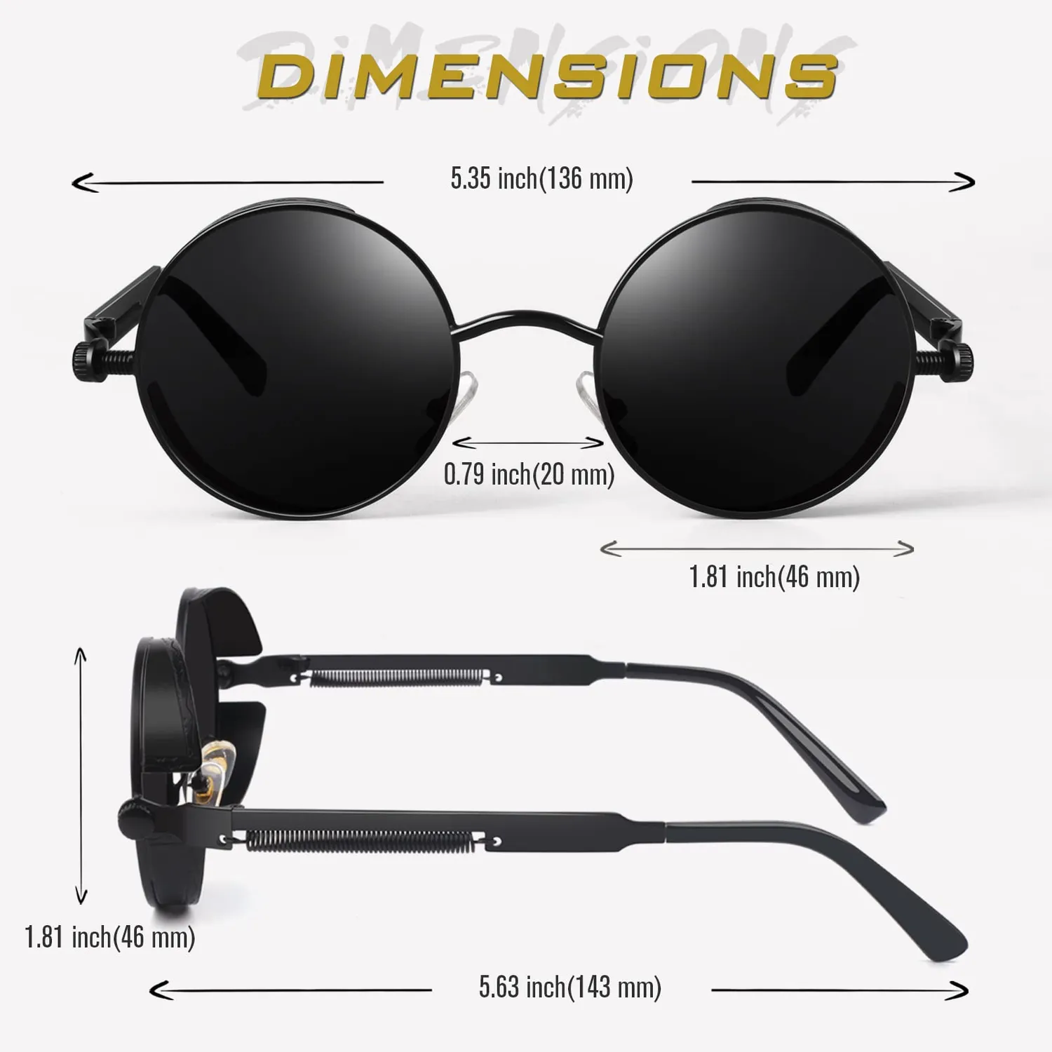 GQUEEN Runde Sonnenbrille Schwarz Grau polarisiert
