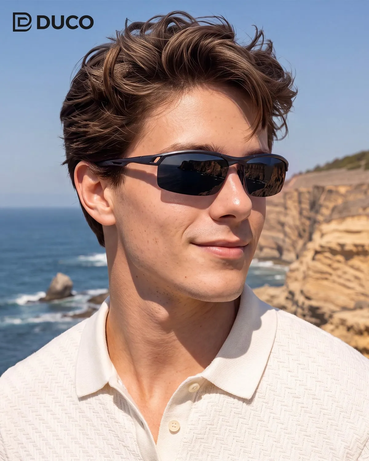 DUCO 8550 Sonnenbrille Herren Schwarz Grau polarisiert