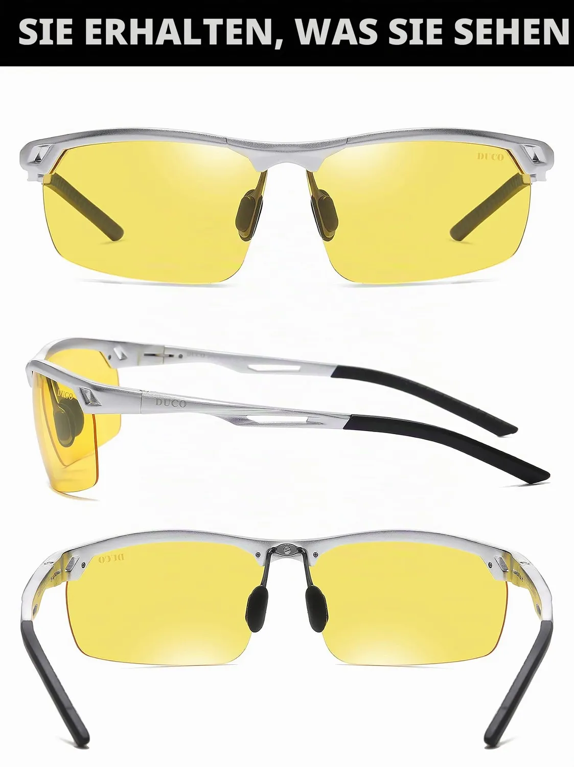 DUCO 8550Y Nachtfahrbrille Silber Gelb Anti-Blend