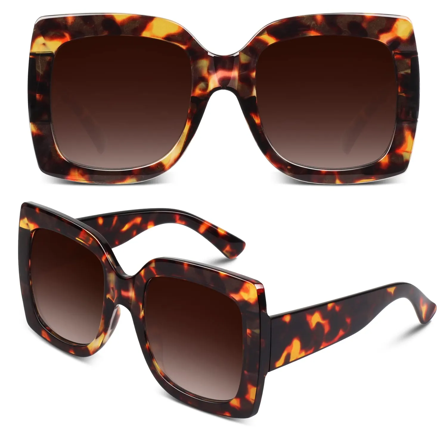 GQUEEN Übergroße Sonnenbrille Schwarz Grau eckig UV400