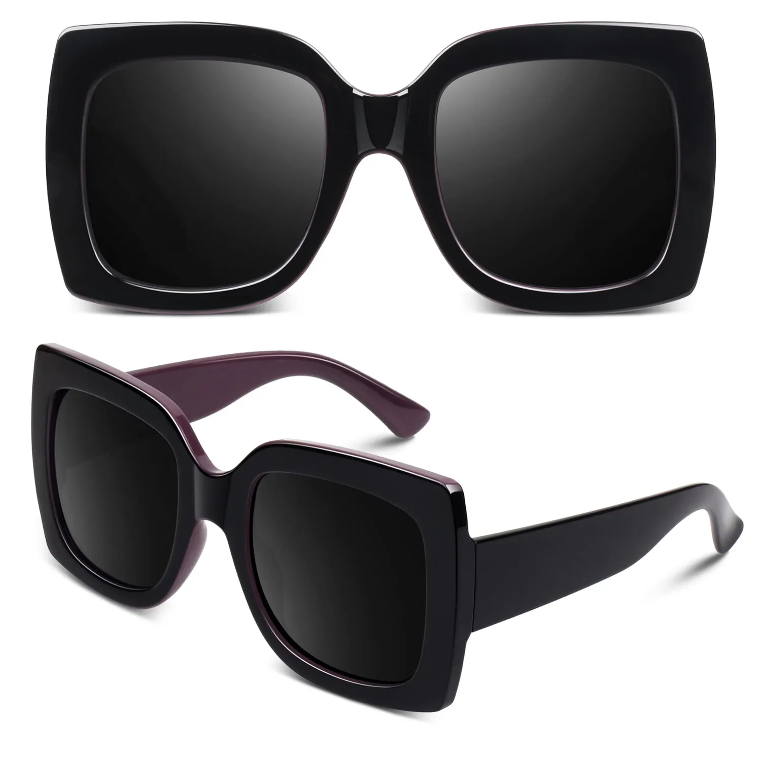 GQUEEN Übergroße Sonnenbrille Schwarz Grau eckig UV400