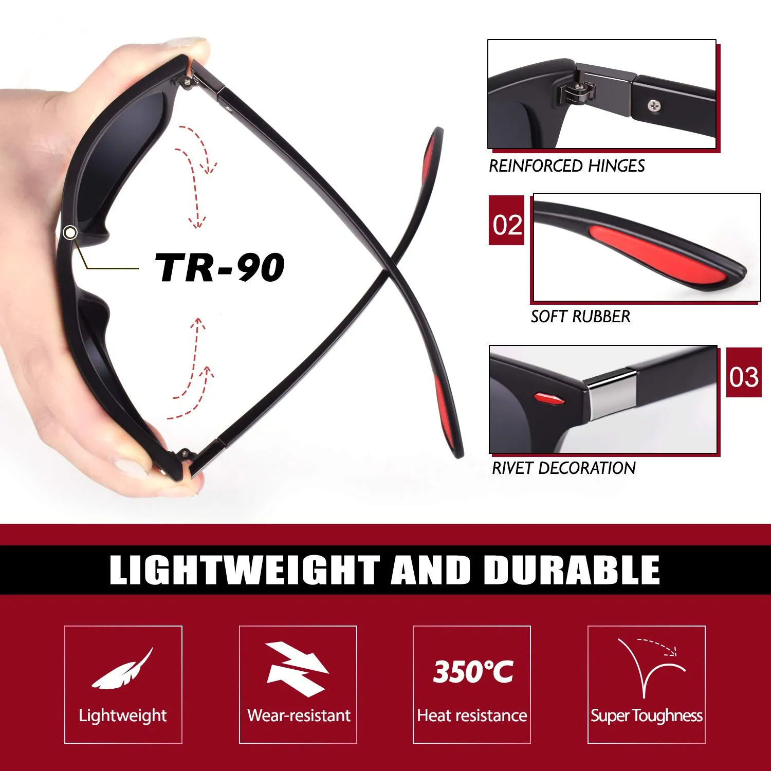 GQUEEN Rechteck Sonnenbrille polarisiert leicht UV400