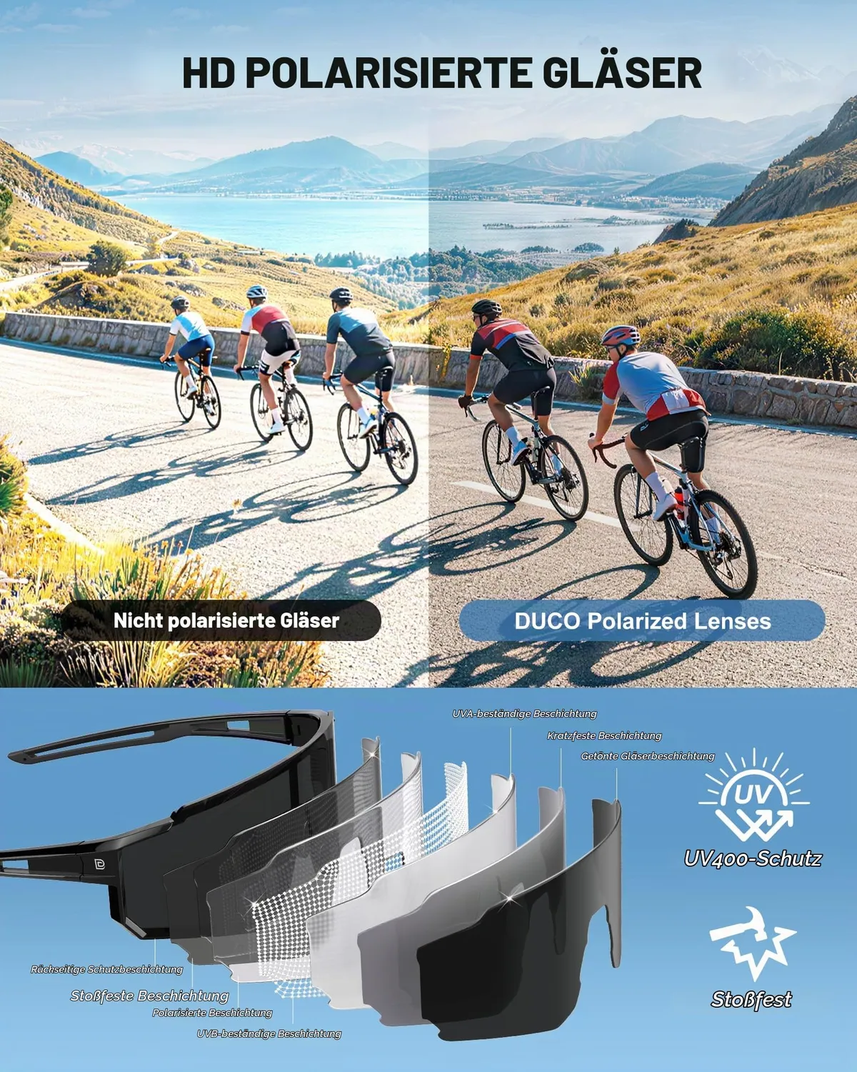 DUCO DC0068 Sport-Sonnenbrille schwarz-grau polarisiert