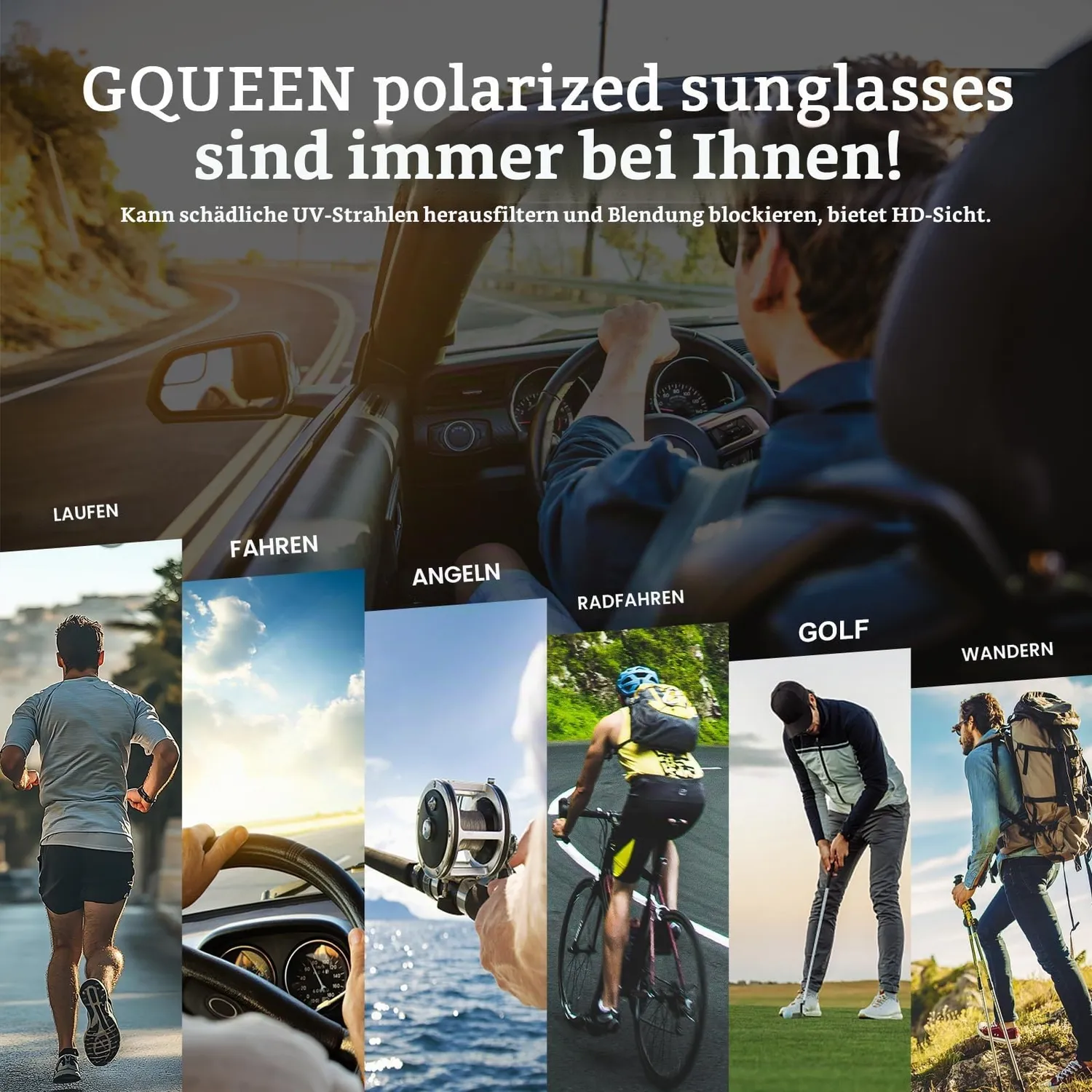 GQUEEN Retro Sonnenbrille Matt-Schwarz Grau polarisiert