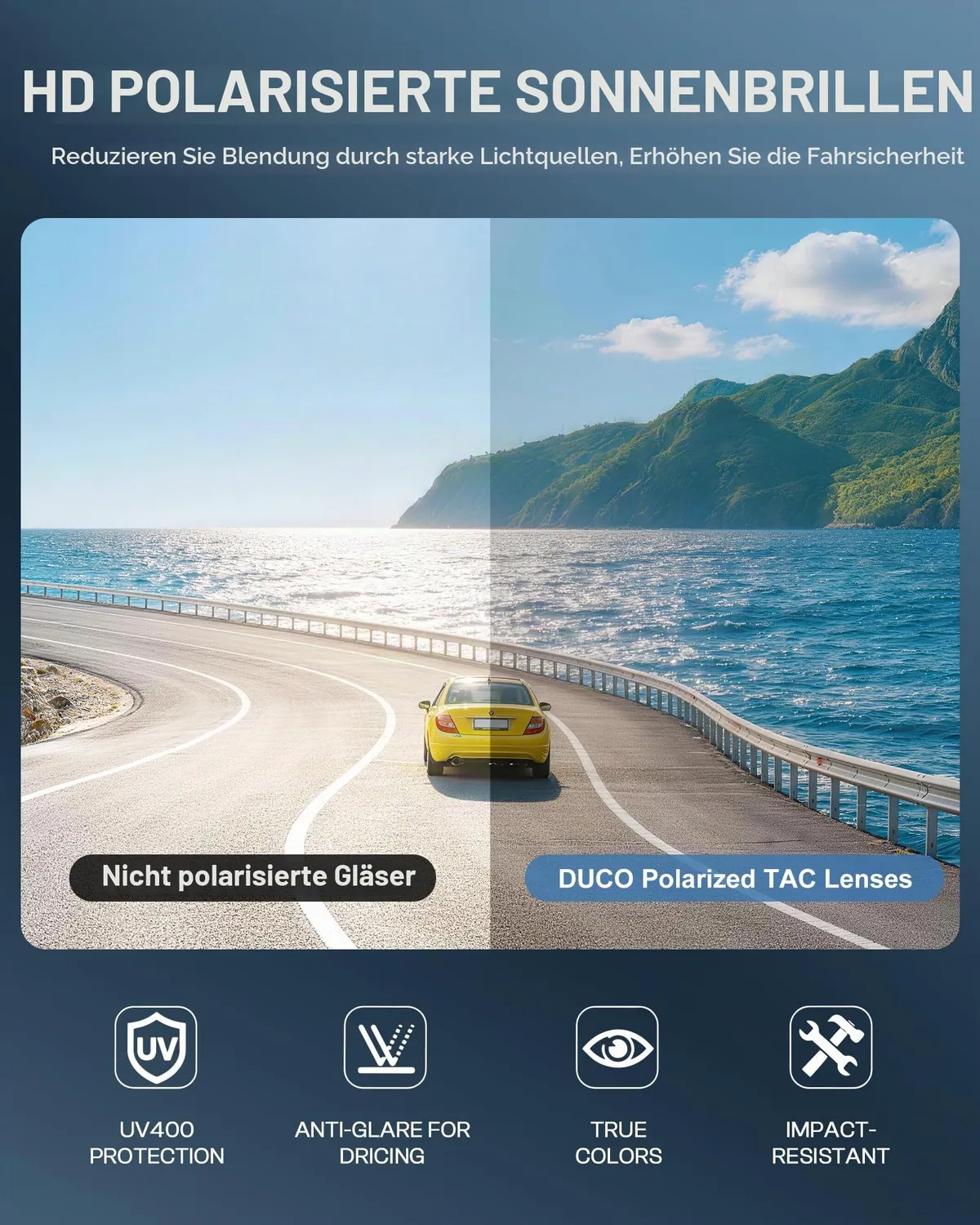 DUCO 3029H Sonnenbrille Schwarz Grau polarisiert