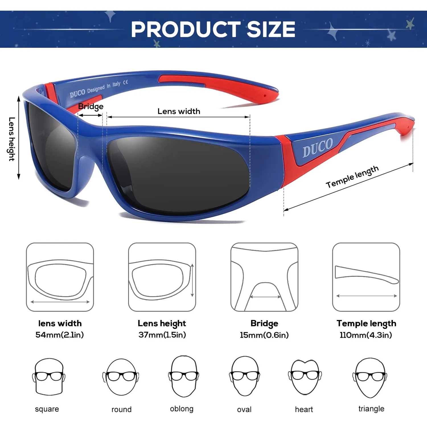 DUCO K001 Kinder Sonnenbrille blau-rot polarisiert