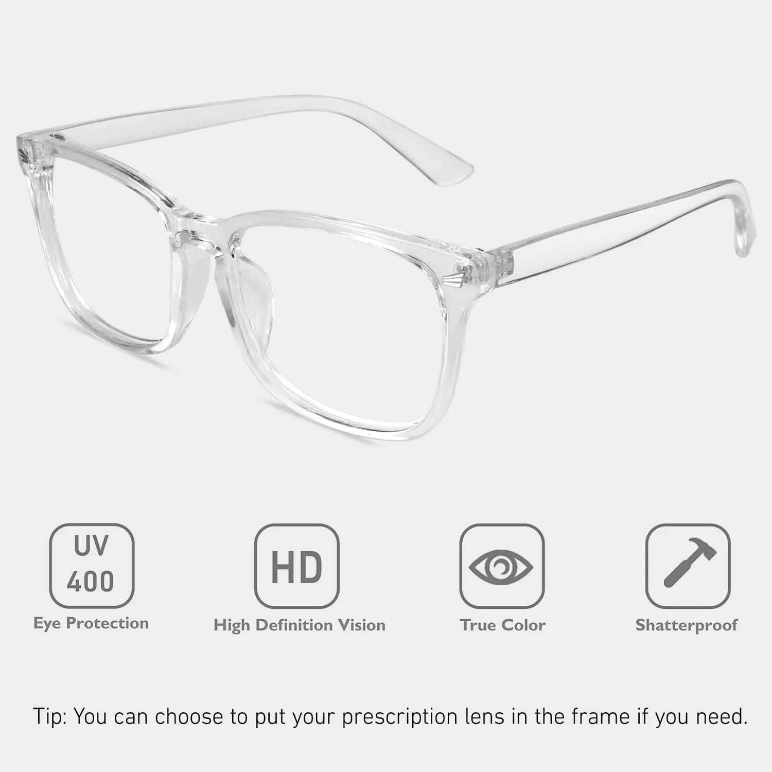 GQUEEN PE2 Hornbrille Transparent ohne Stärke