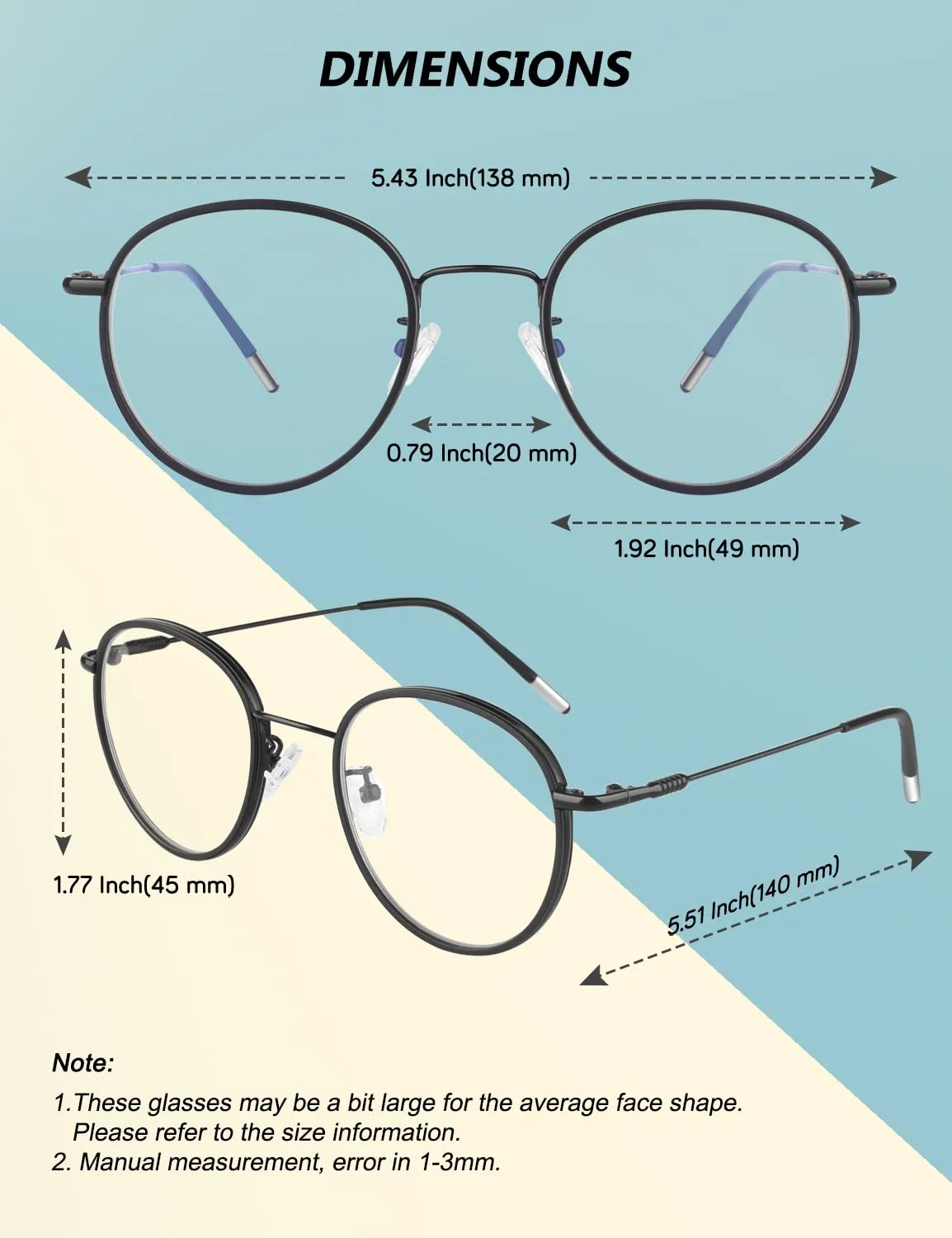 GQUEEN Runde Blaulichtfilter Brille Übergröße amber