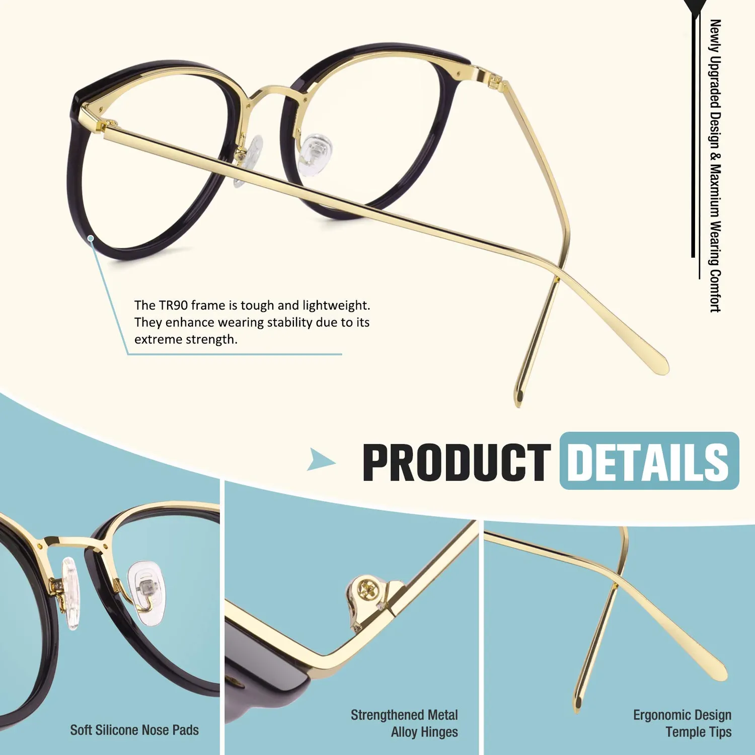 GQUEEN Runde Blaulichtfilter Brille Übergröße amber