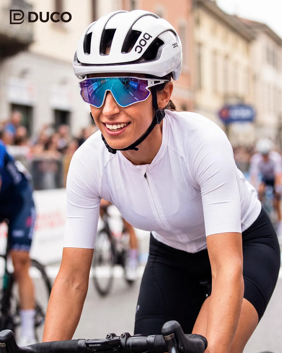 DUCO DC0023 Fahrradbrille weiß-schwarz Revo blau polarisiert