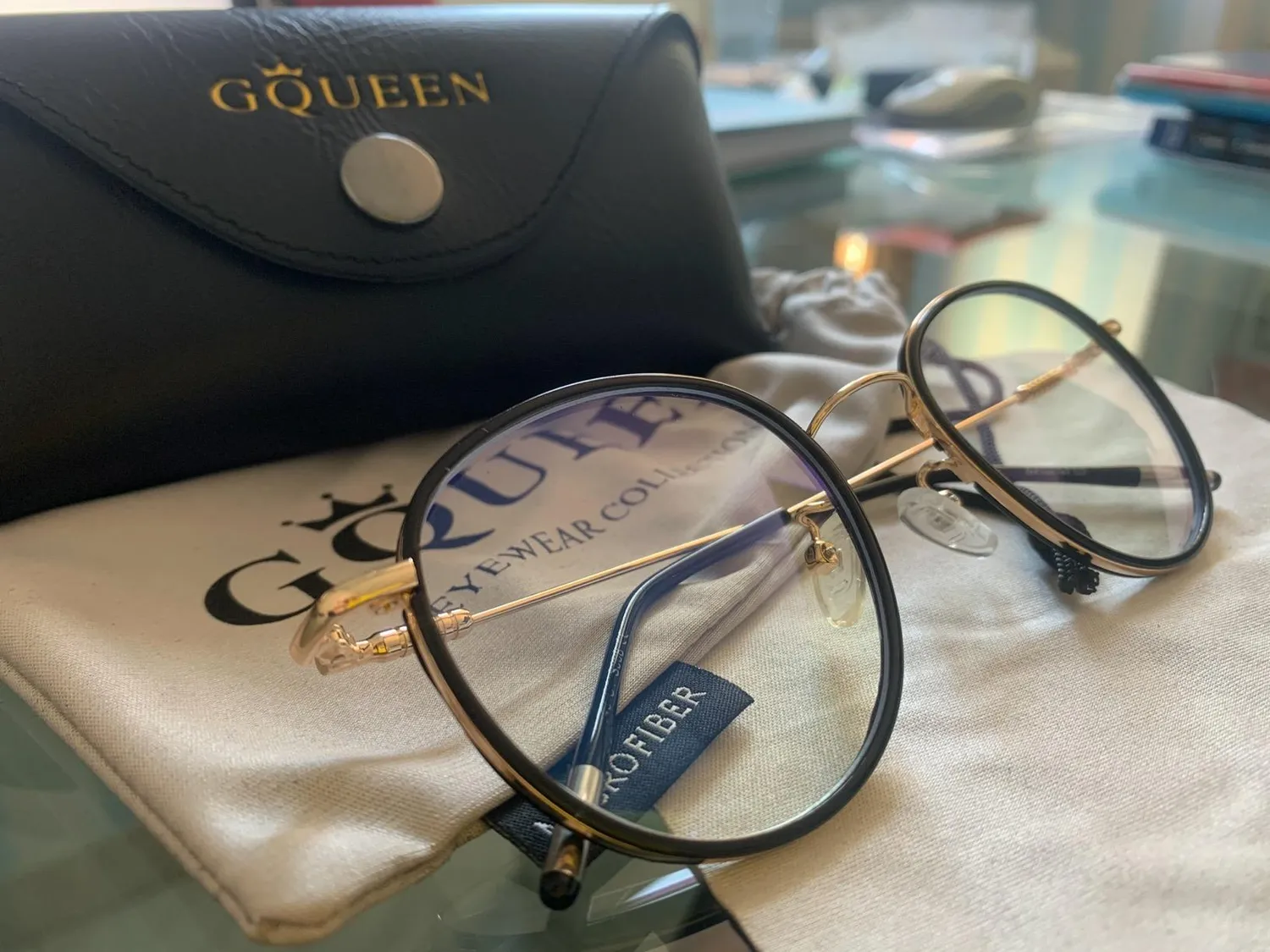 GQUEEN Runde Blaulichtfilter Brille Übergröße amber
