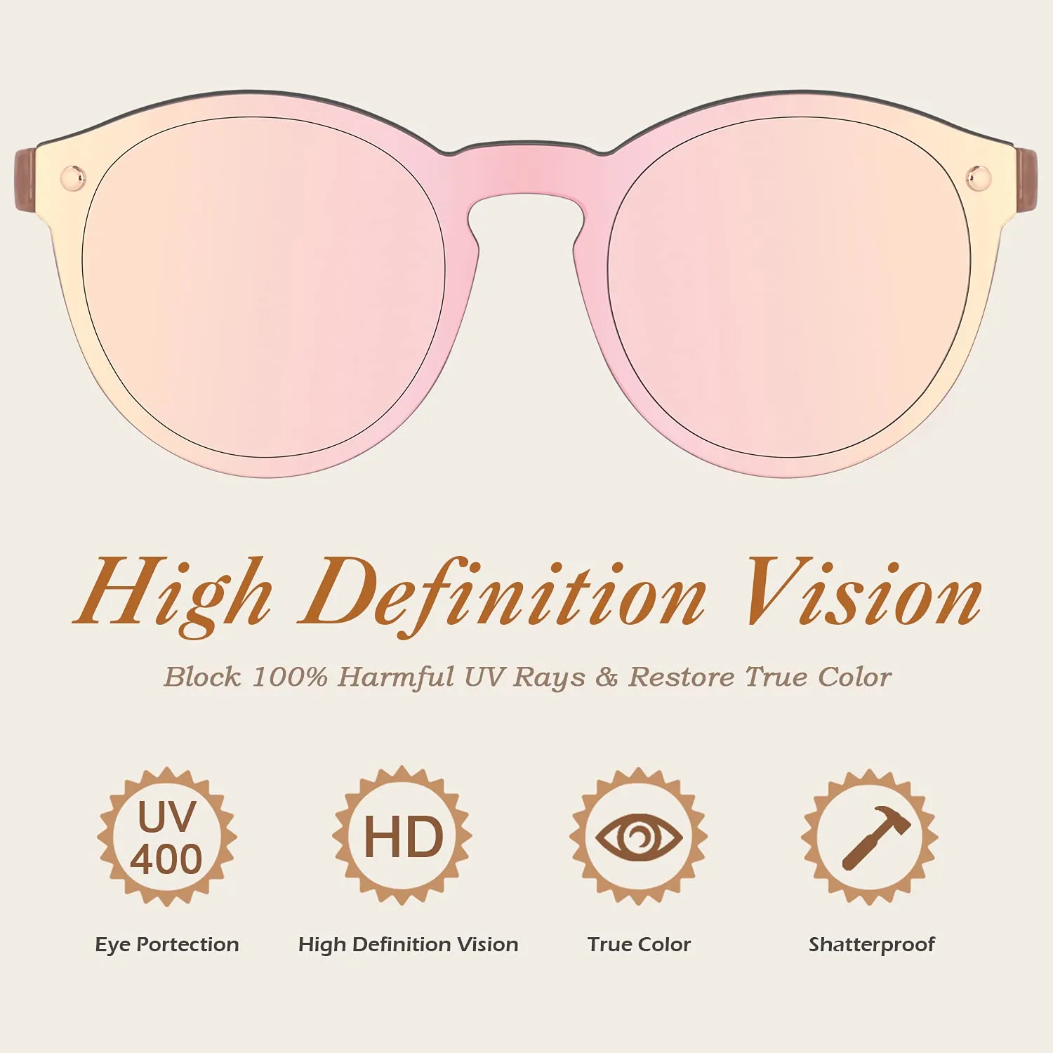 GQUEEN Runde Sonnenbrille Gold Rosa verspiegelt UV400