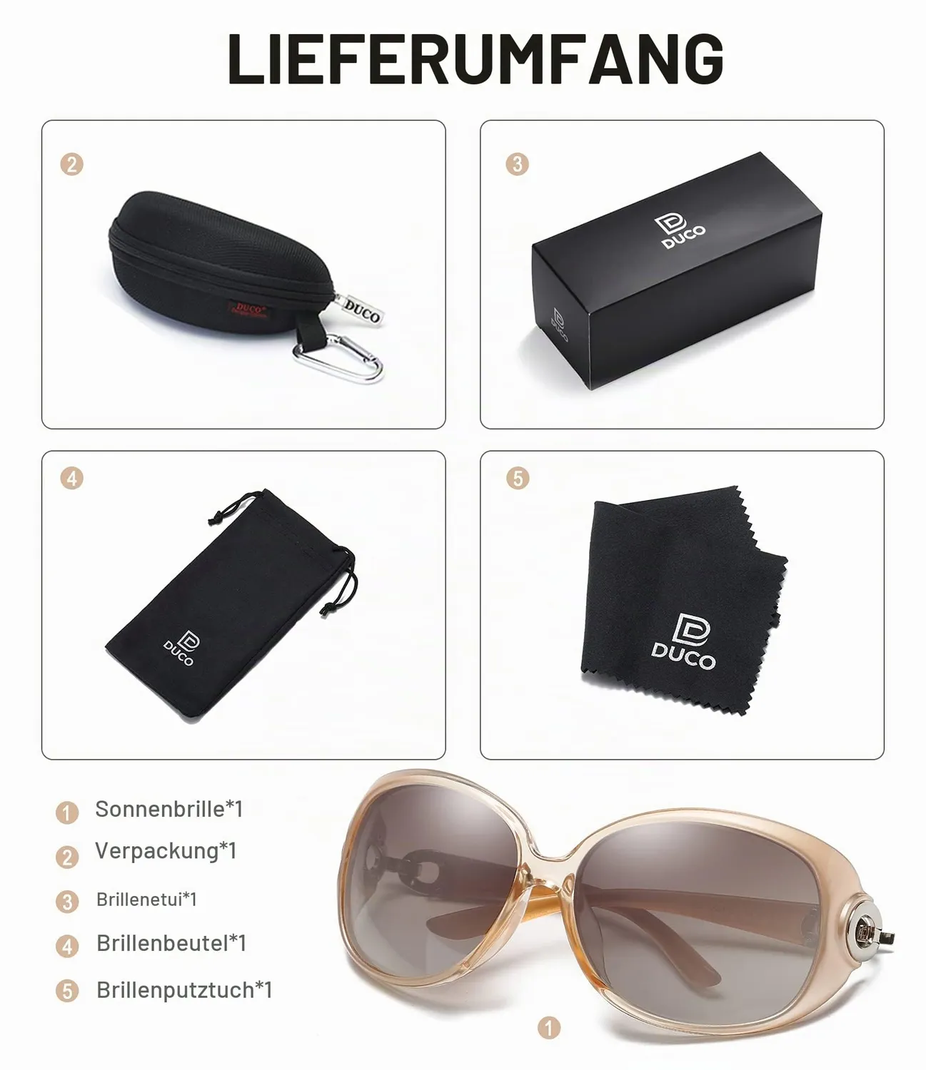 DUCO 1220 Damen Sonnenbrille übergroß polarisiert