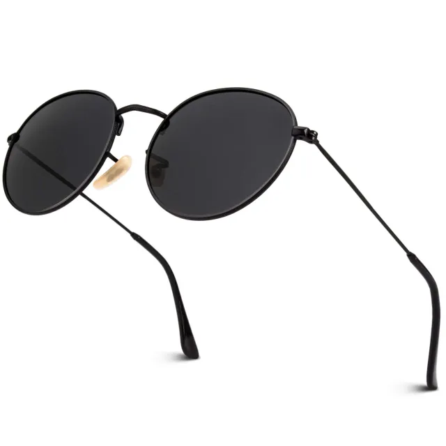 GQUEEN Retro Runde Sonnenbrille Schwarz Grau polarisiert