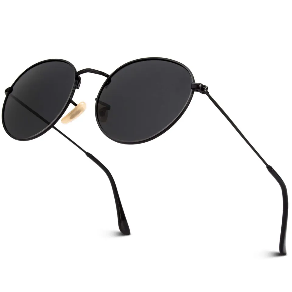 GQUEEN Retro Runde Sonnenbrille Schwarz Grau polarisiert