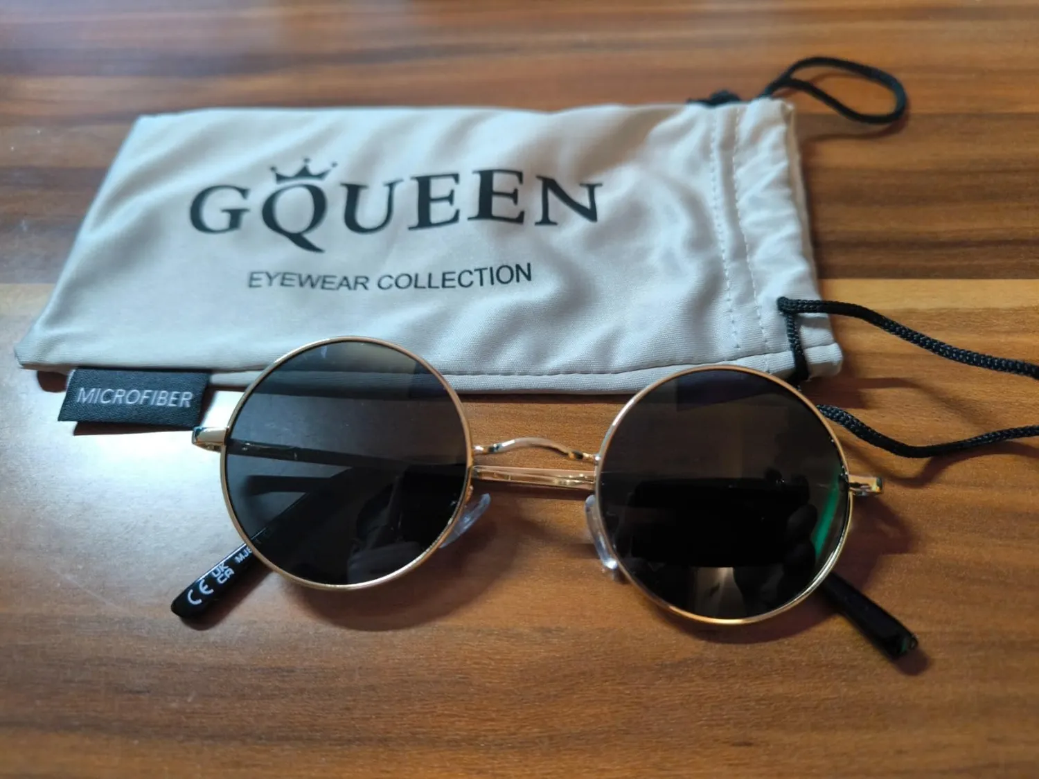 GQUEEN MEZ1 Retro Runde Sonnenbrille Gold Grau polarisiert