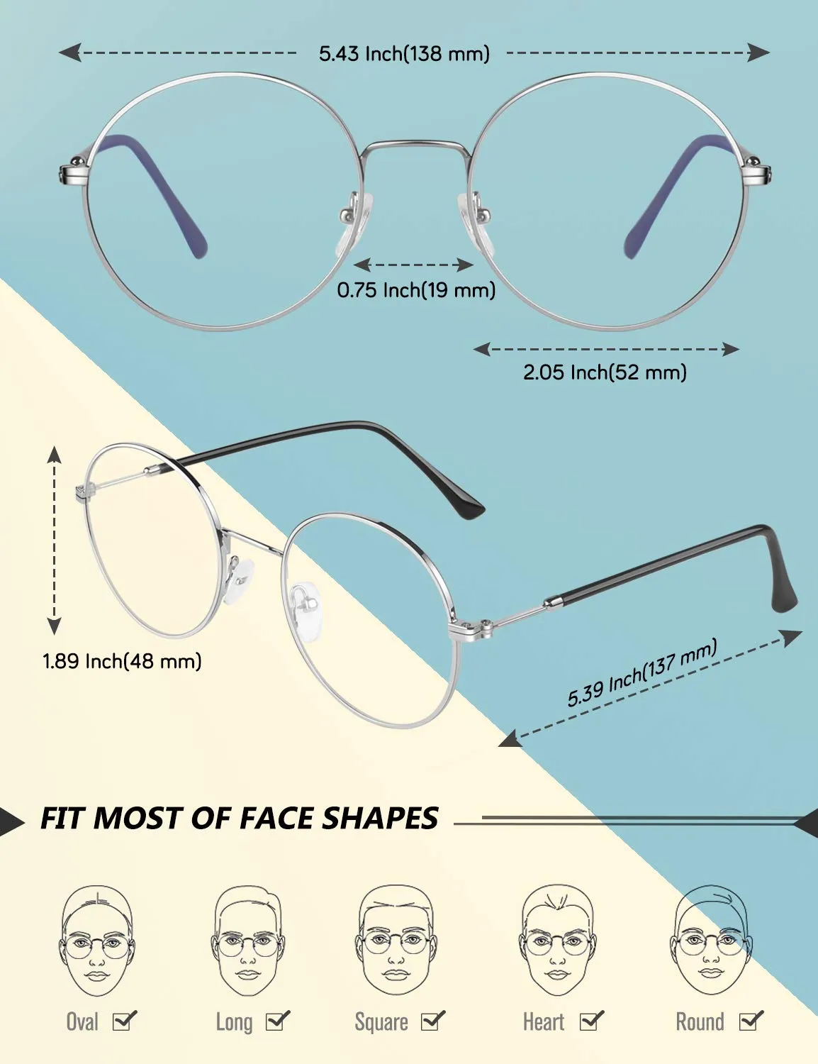 GQUEEN GQ40 Blaulichtfilter Brille rund ohne Stärke