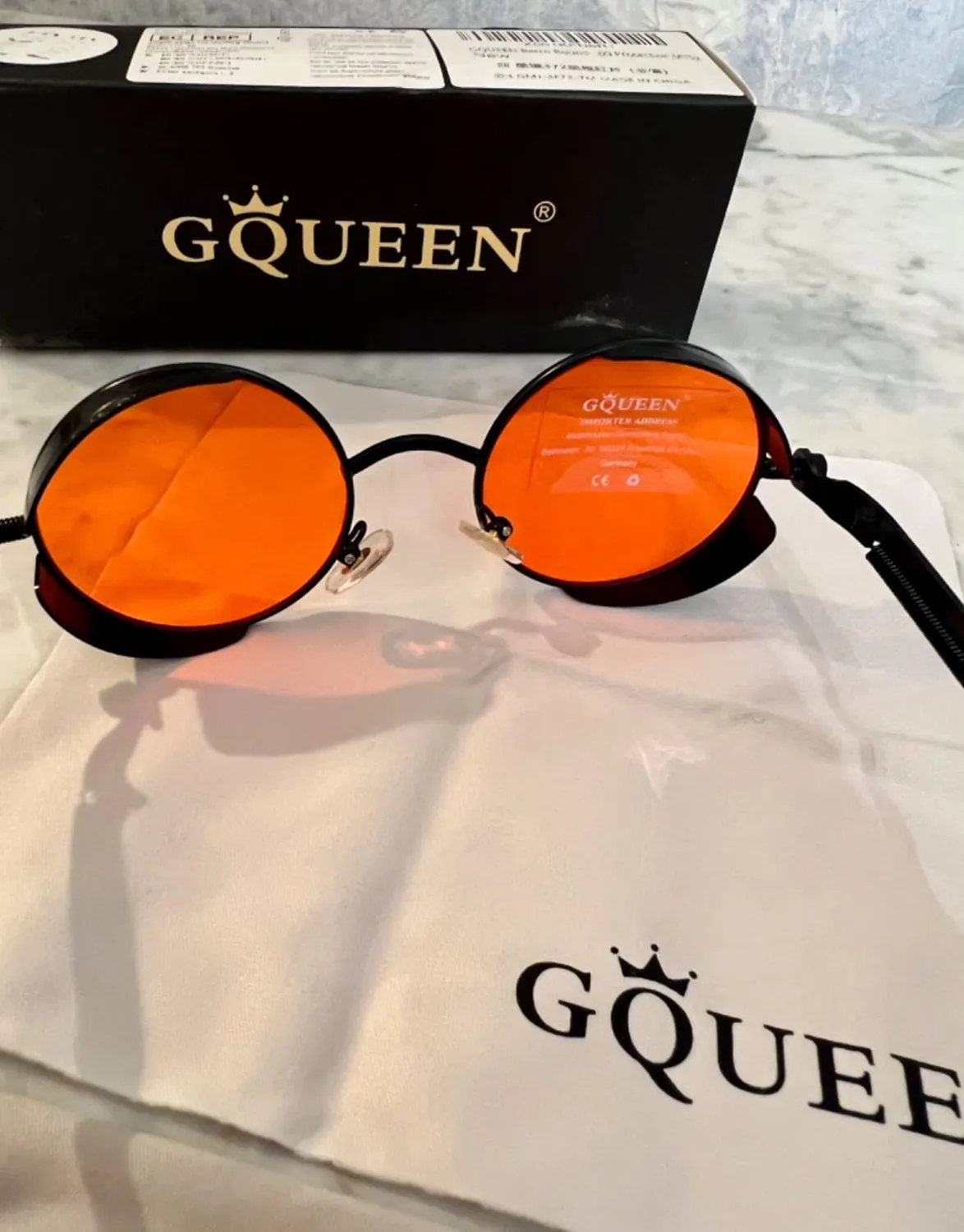 GQUEEN MTS2 Steampunk Sonnenbrille rund schwarz-rot