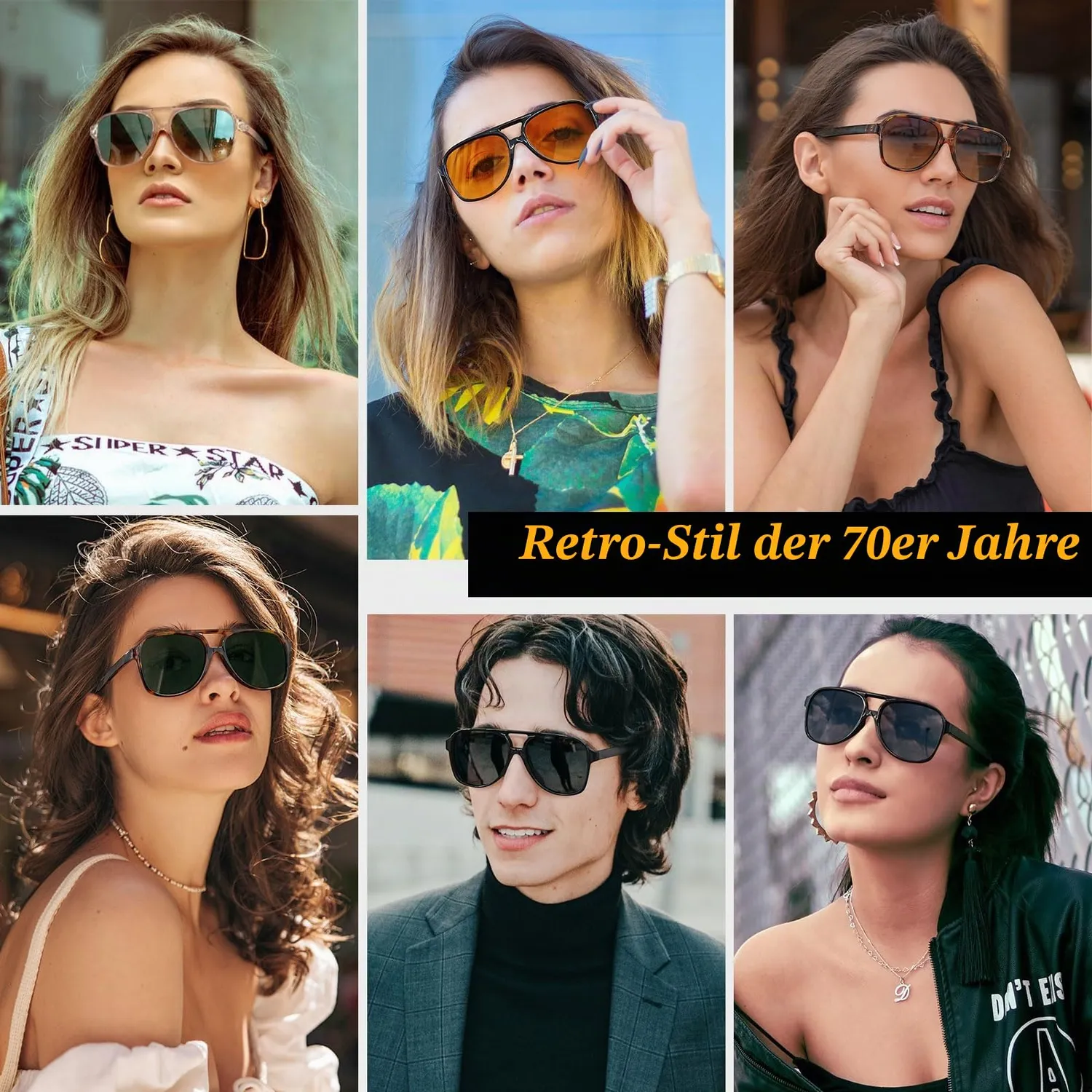 GQUEEN Retro 70s Piloten Sonnenbrille 2er Set
