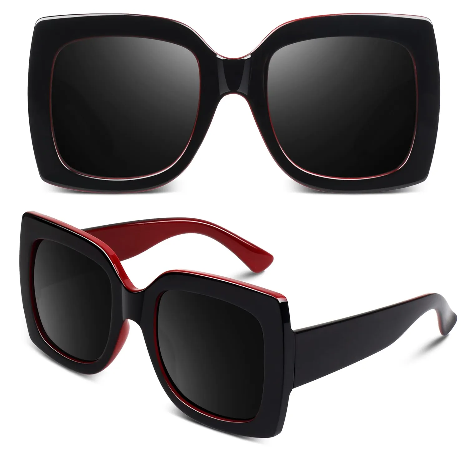 GQUEEN Übergroße Sonnenbrille Schwarz Grau eckig UV400