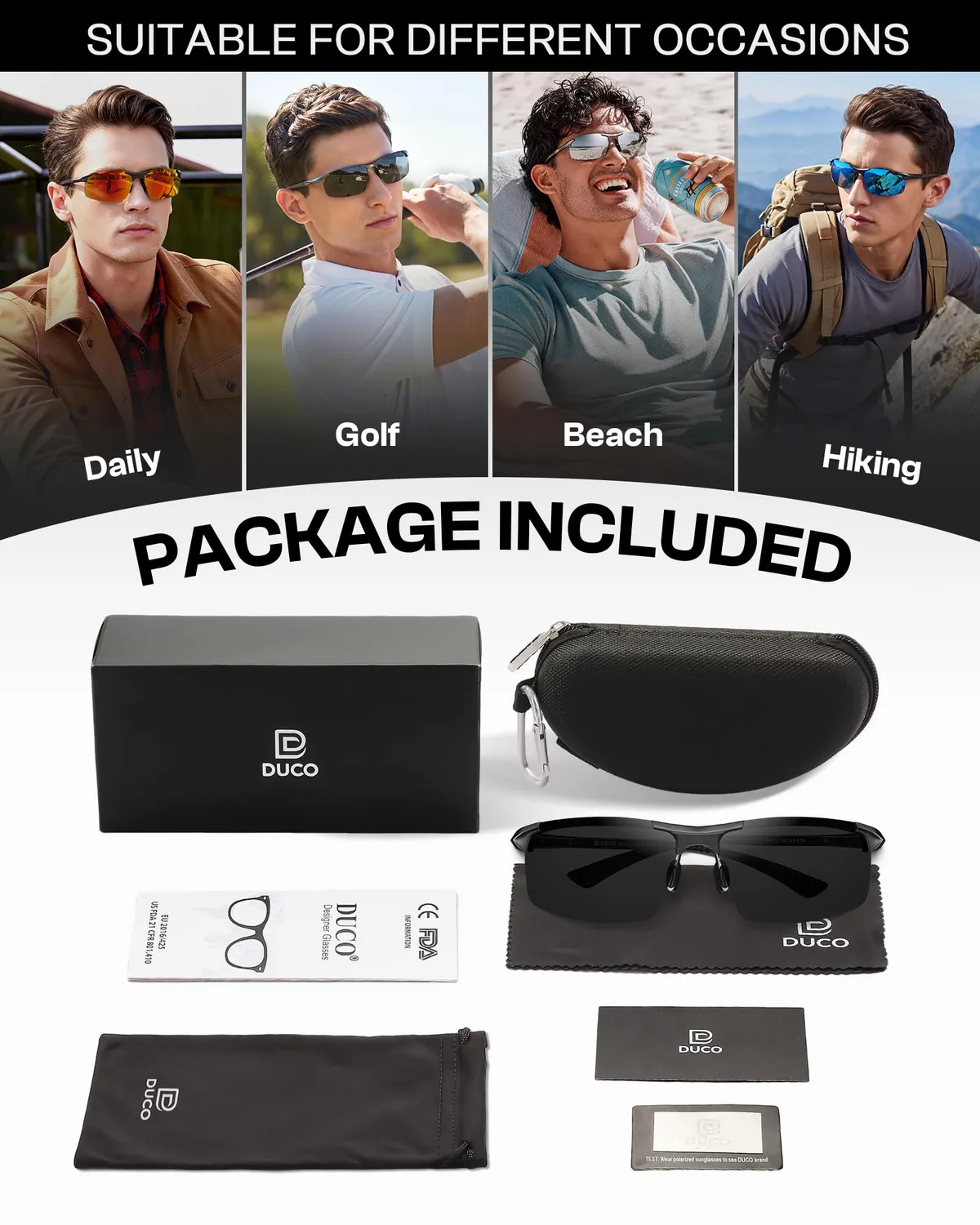 DUCO 8277 Sonnenbrille Herren Schwarz Grau polarisiert