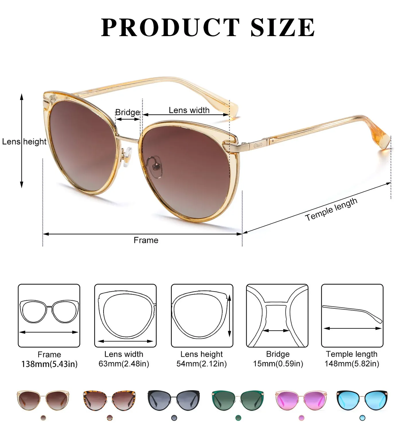 DUCO DC1222 Sonnenbrille Damen polarisiert retro