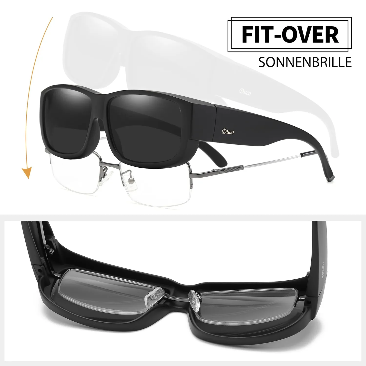 DUCO Überbrille Sonnenbrille Schwarz polarisiert