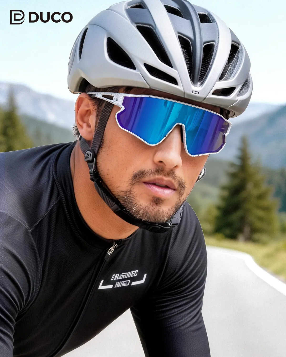 DUCO DC0023 Fahrradbrille weiß-schwarz Revo blau polarisiert