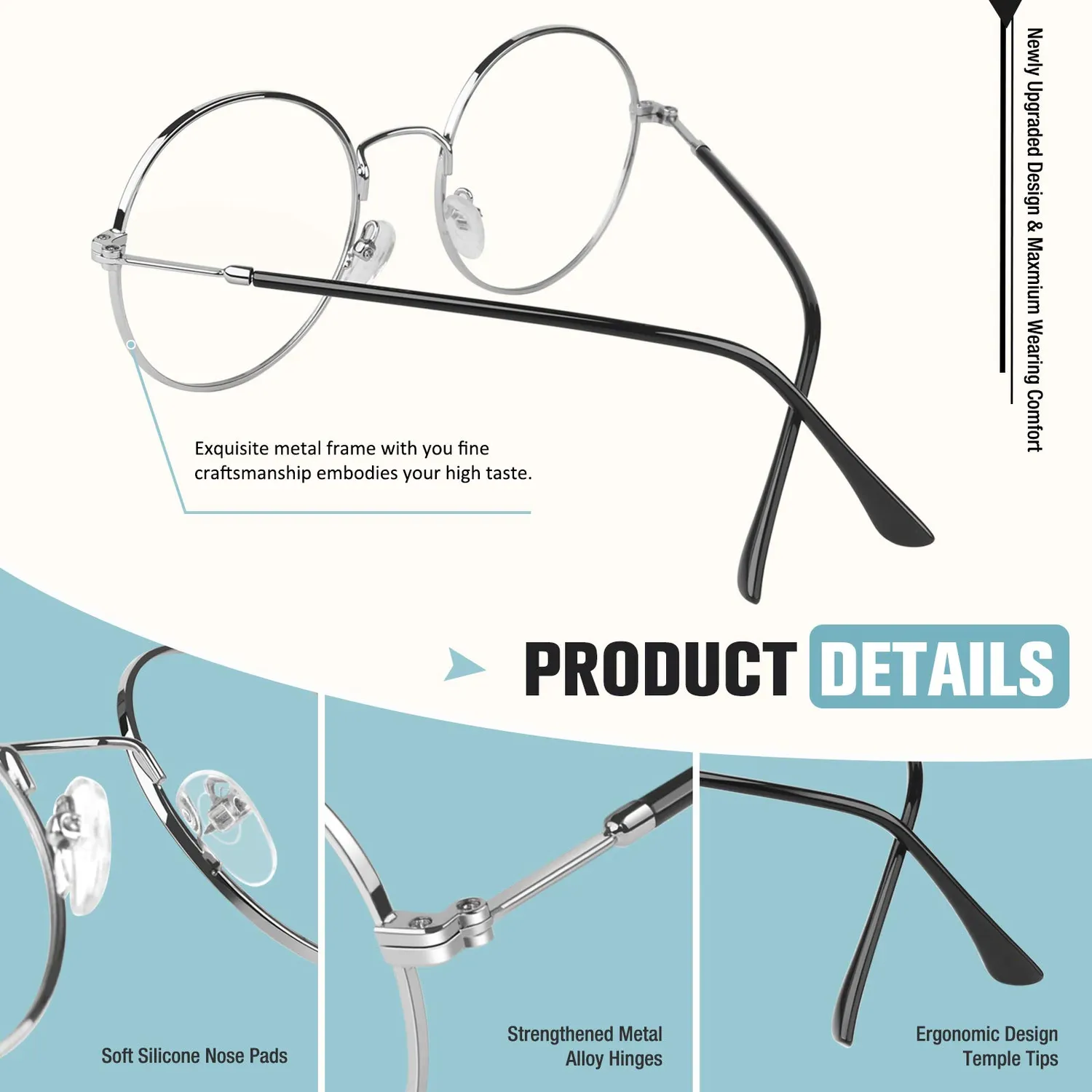 GQUEEN GQ40 Blaulichtfilter Brille rund ohne Stärke