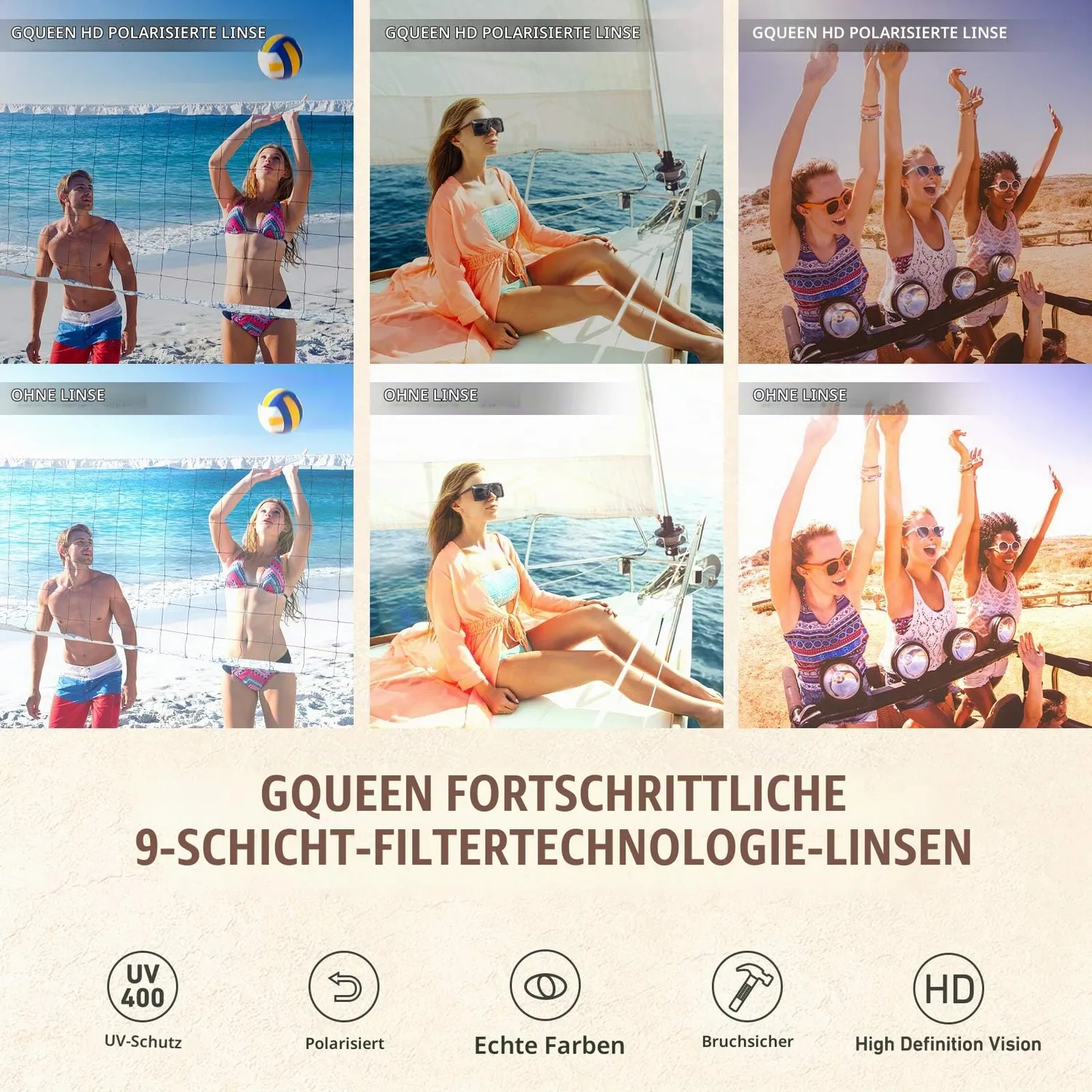 GQUEEN Damen Sonnenbrille Schwarz-Grau polarisiert