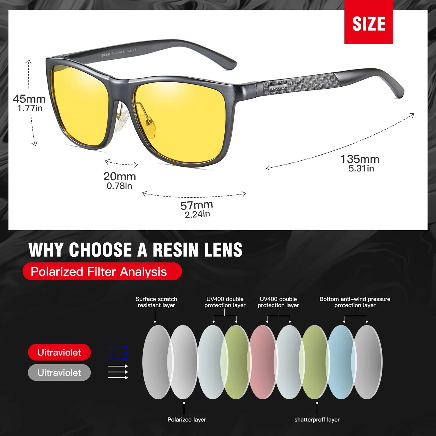 DUCO 8200Y Nachtfahrbrille gelb polarisiert