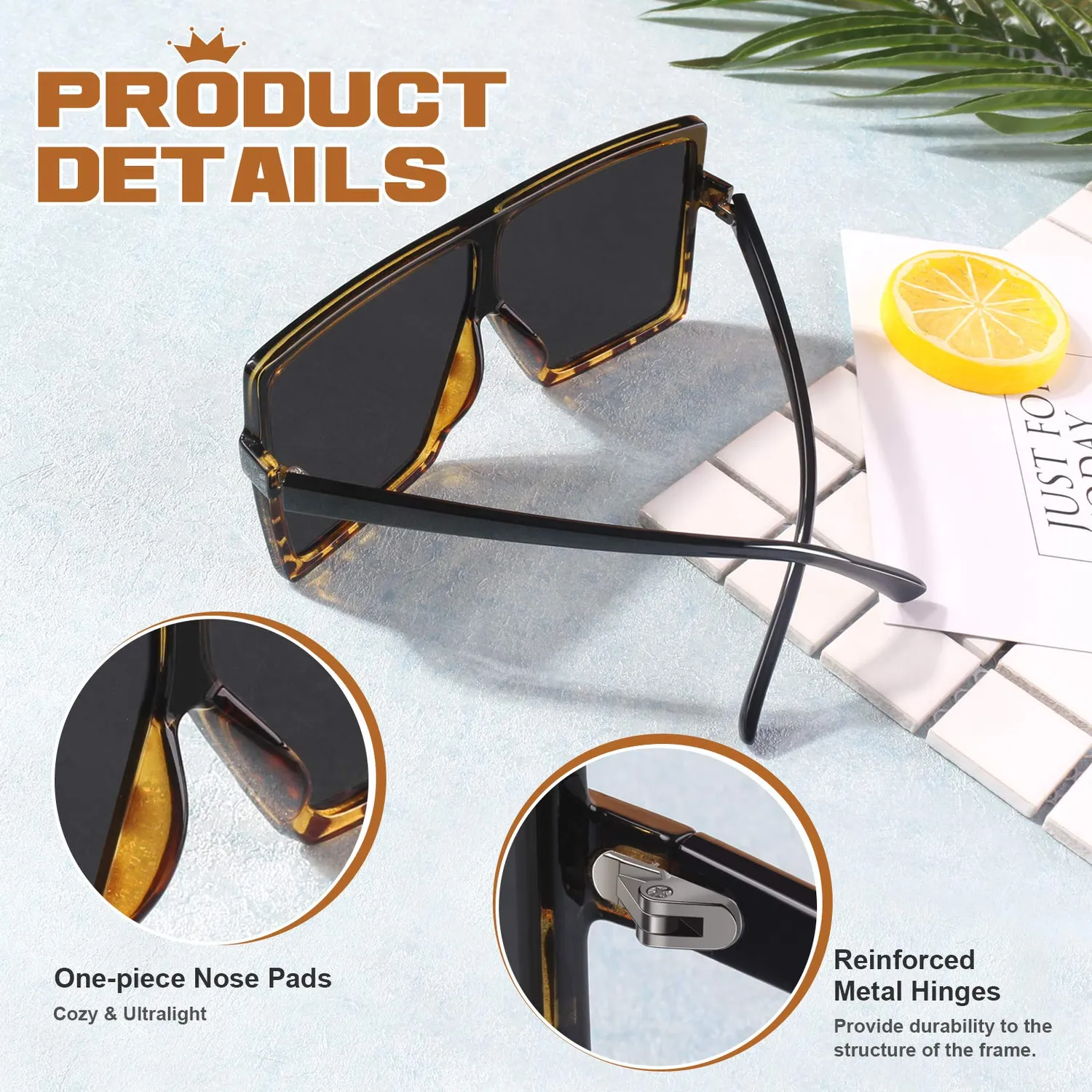 GQUEEN Retro Vintage übergroße Sonnenbrille Damen eckig UV400