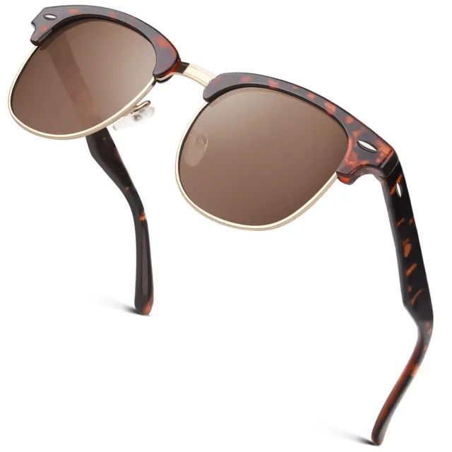 GQUEEN Halbrahmen Sonnenbrille Schildkröte braun polarisiert