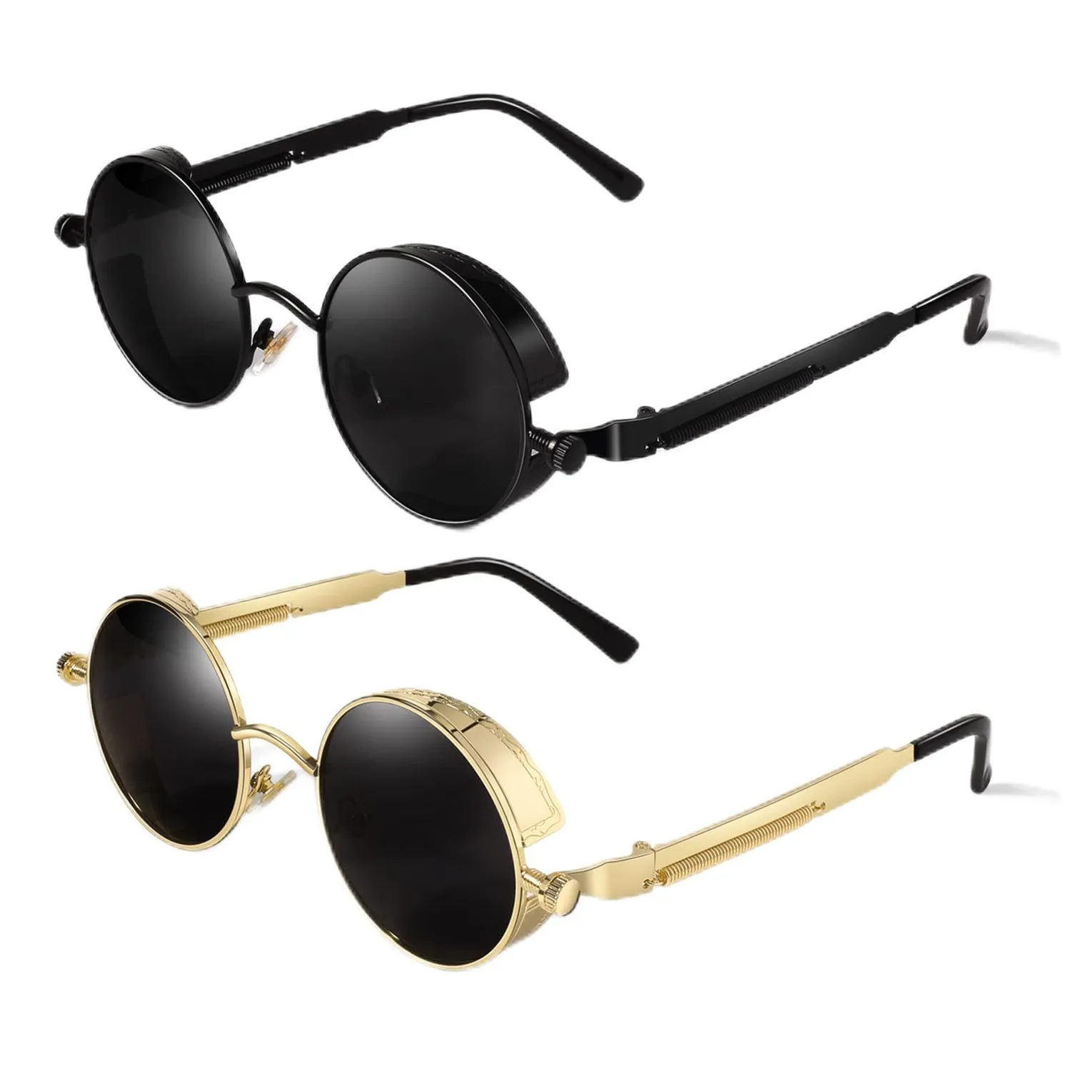 GQUEEN MTS2 Steampunk Sonnenbrille rund schwarz-rot