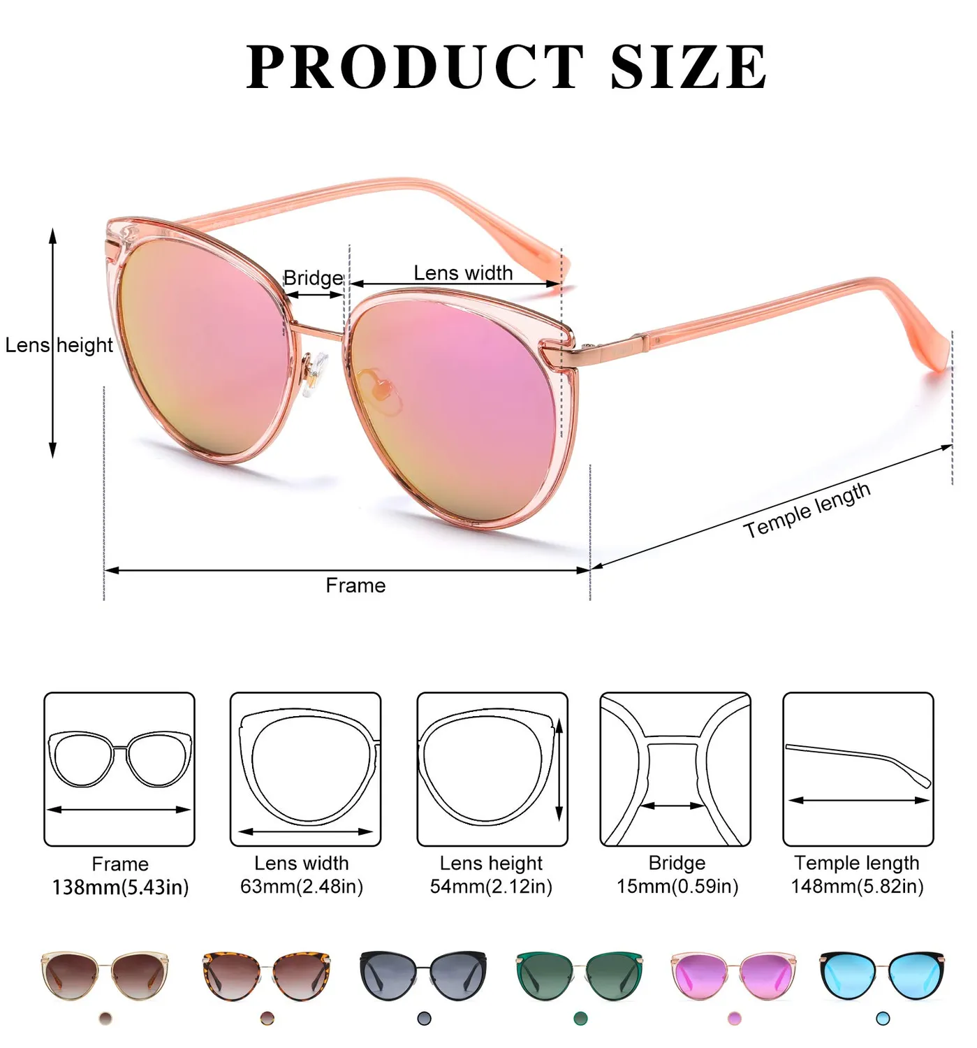 DUCO DC1222 Damen-Sonnenbrille polarisiert vintage
