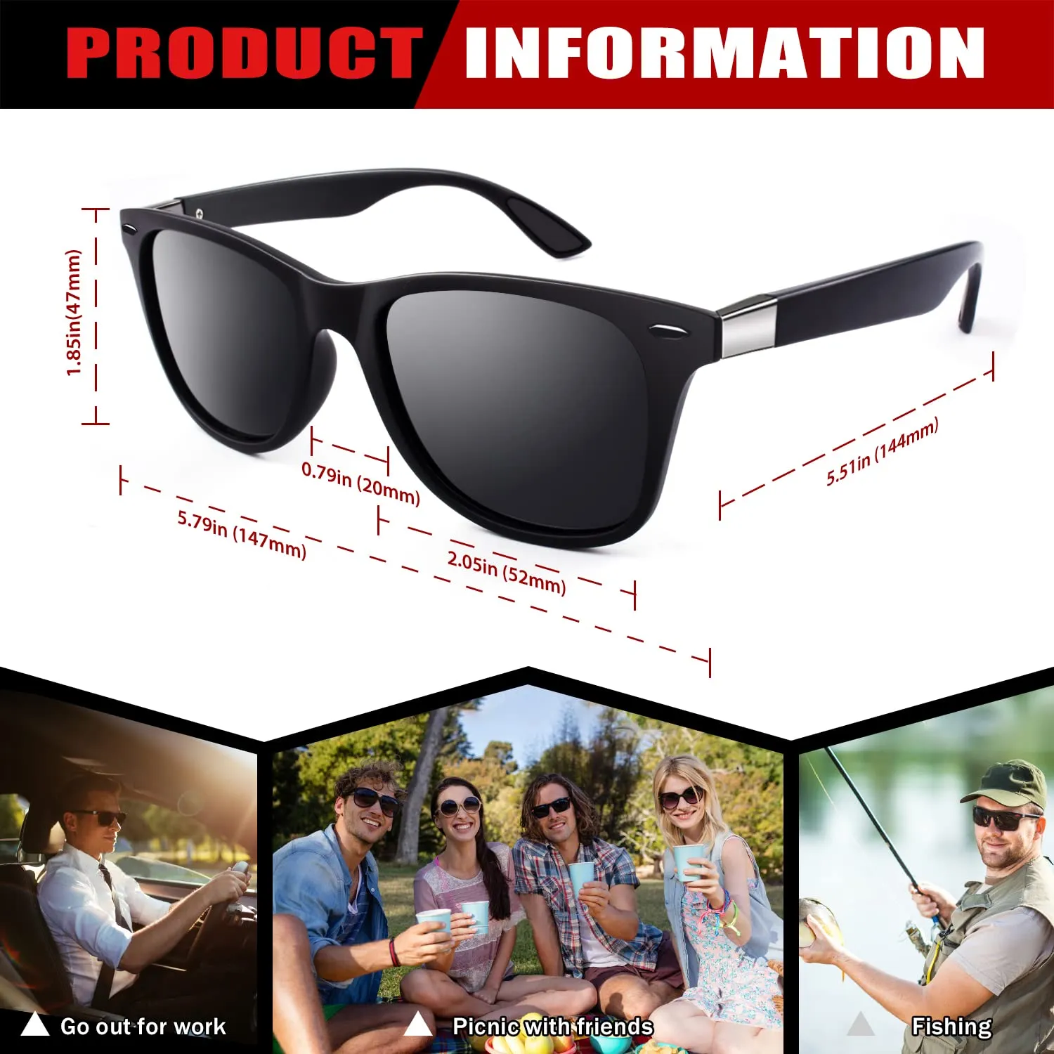 GQUEEN Rechteck Sonnenbrille polarisiert leicht UV400