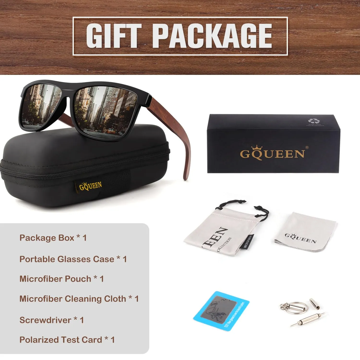 GQUEEN MOS07 Holz Sonnenbrille polarisiert UV400