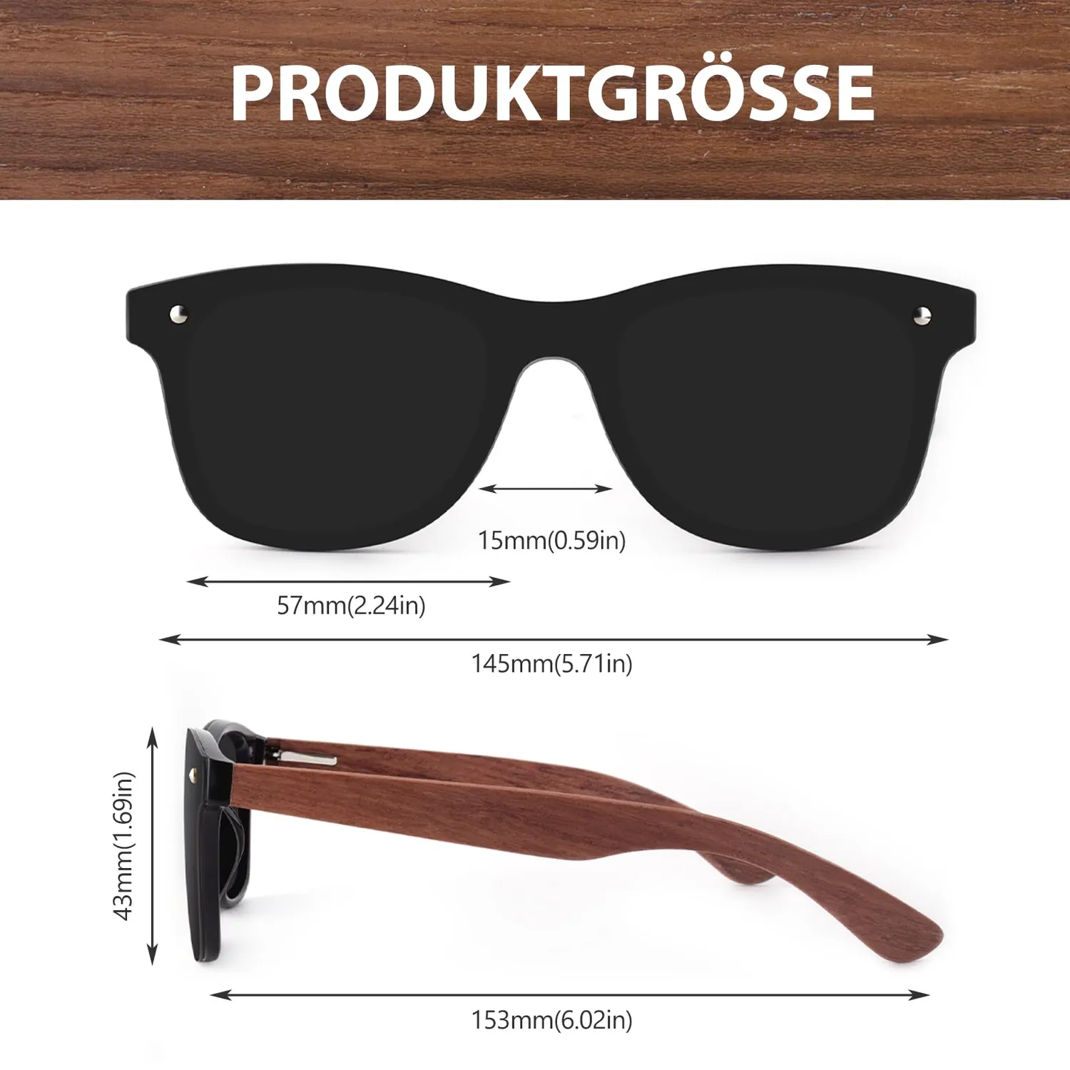 GQUEEN Holz Sonnenbrille schwarz grau polarisiert