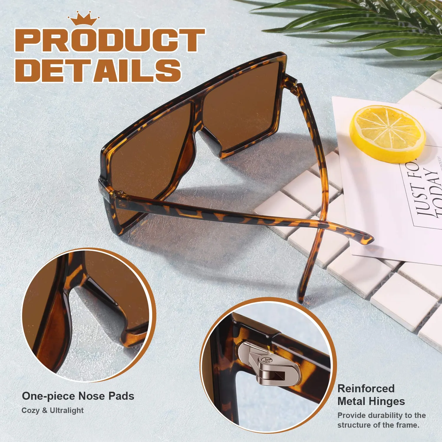 GQUEEN Retro Vintage übergroße Sonnenbrille Damen quadratisch UV400