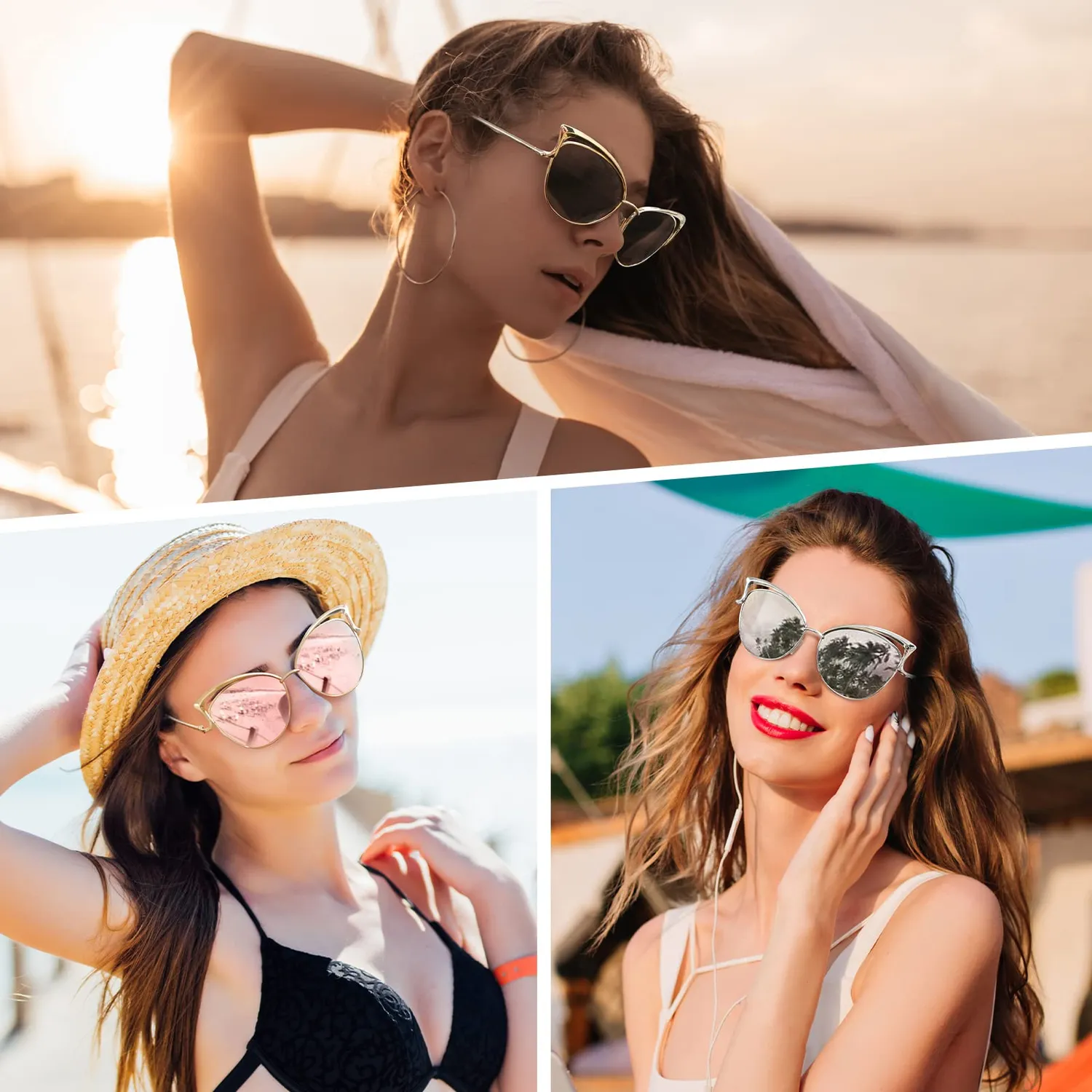 GQUEEN MT3 Cat Eye Sonnenbrille Damen polarisiert übergroß