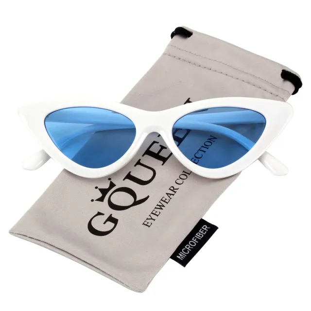 GQUEEN Cat-Eye Sonnenbrille Damen weiß-blau 90er